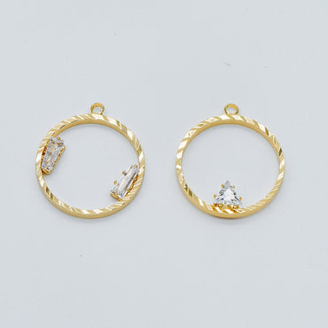 10pcs Gold Round Circle Charms 24x21mm, CZ pave Ring Pendants, Lead Nickel Free (GB-410)