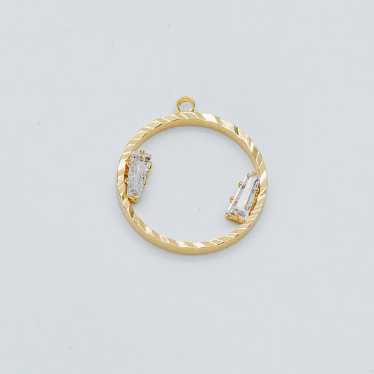 10pcs Gold Round Circle Charms 24x21mm, CZ pave Ring Pendants, Lead Nickel Free (GB-410)