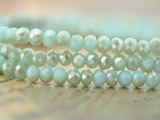 65 beads- Faceted Rondelle Glass Beads 6x8mm, Turquoise Champagne -BZ08-126