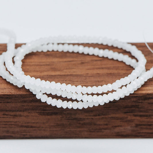 Crystal Faceted Rondelle Beads 2mm, Tiny Size Glass Spacer Beads, White (BZ02-20) / 150 beads