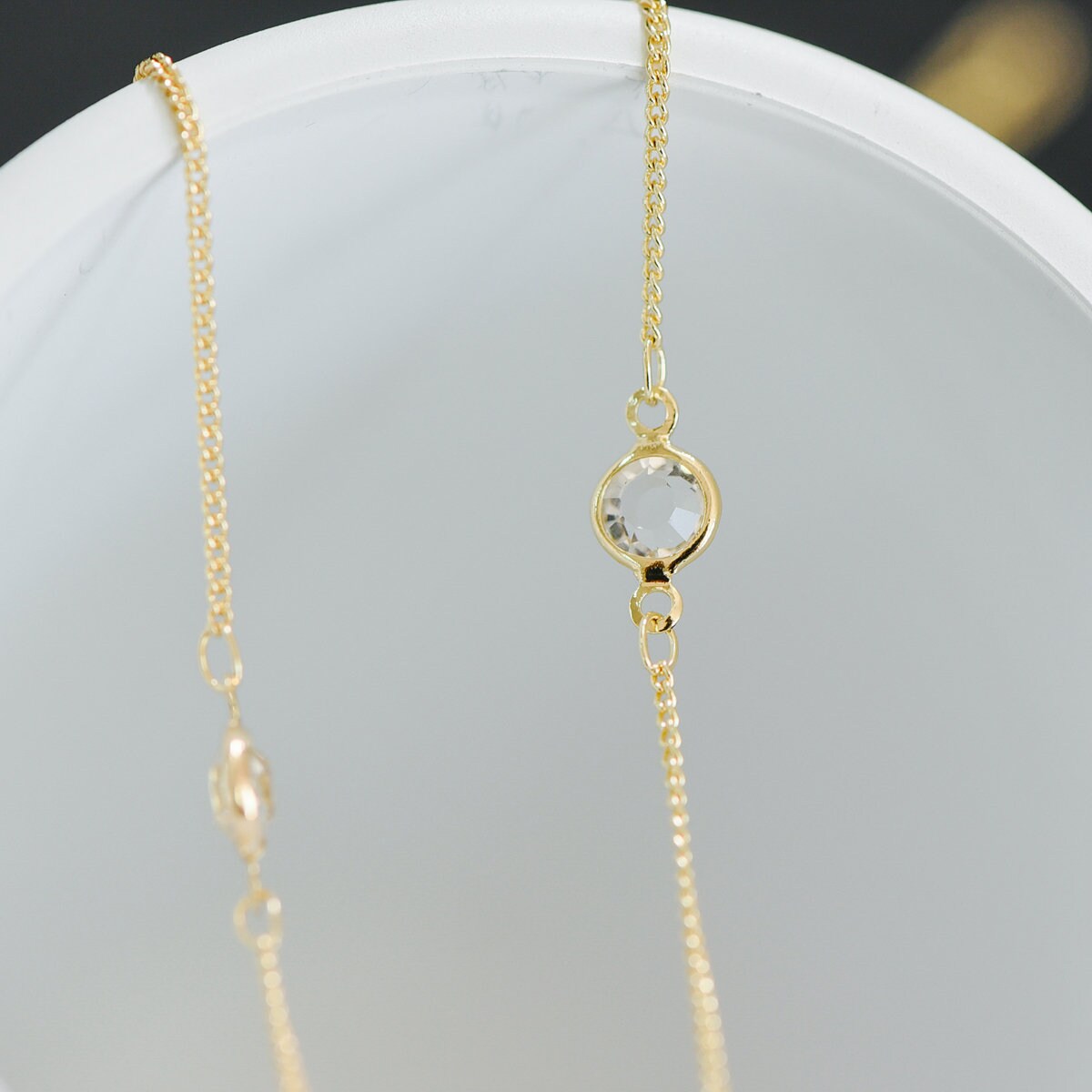 Gold plated Brass Crystal Beaded Chains, 1.3mm Chains with 7mm Flat Coin Clear Beads, Color Not Easily Tarnish (#LK-186)/ 1 Meter=3.3 ft