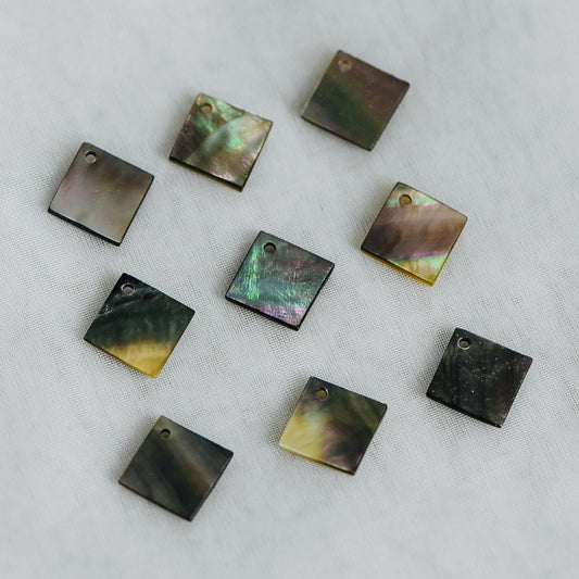 10pcs Black Mother of Pearl Square Charms, Geometric Shell Pendants 10/ 15/ 20mm (#V1327)