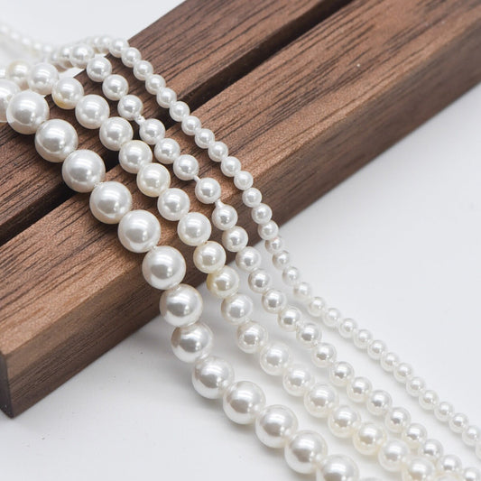 White Smooth Round Shell beads with Pearl-Colored Coating, 2.5/ 3/ 4/ 5/ 6/ 8mm Tiny Size- (BK-021) /16" strand