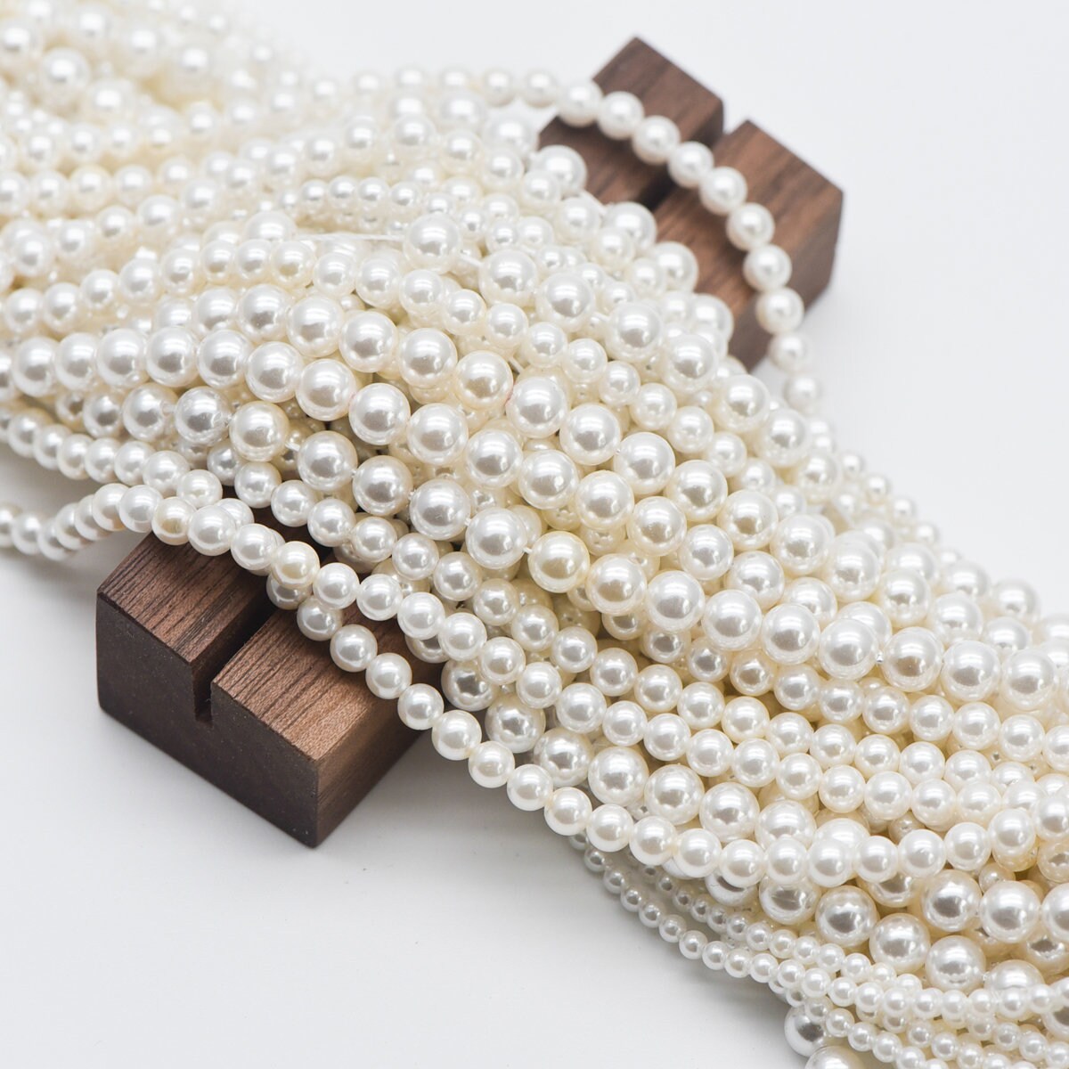 White Smooth Round Shell beads with Pearl-Colored Coating, 2.5/ 3/ 4/ 5/ 6/ 8mm Tiny Size- (BK-021) /16" strand