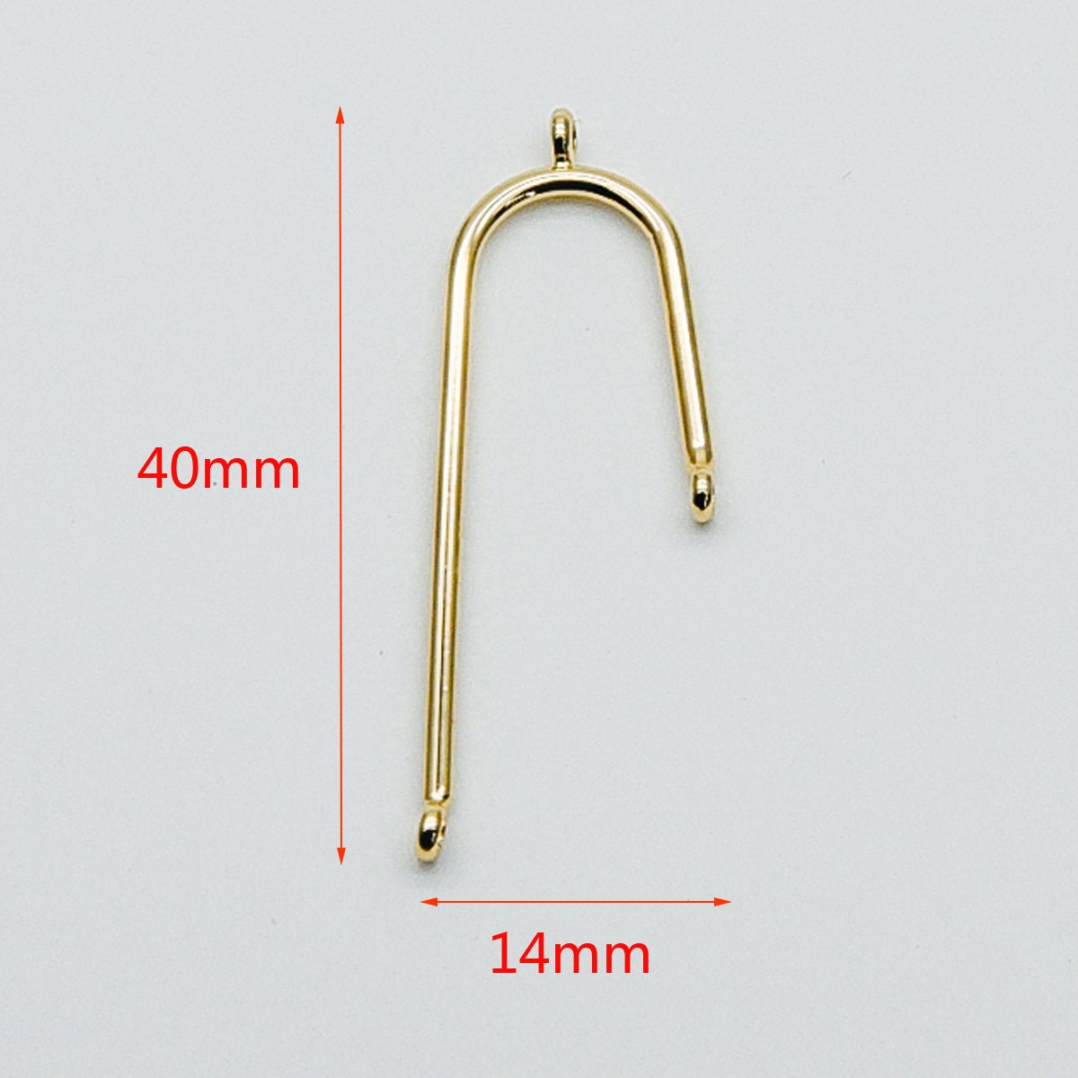 10pcs Gold/ Silver Tube Charm Connectors, Real Gold/ Rhodium plated Brass, U-shaped Curved Bar Stick Pendants 40mm (GB-449)