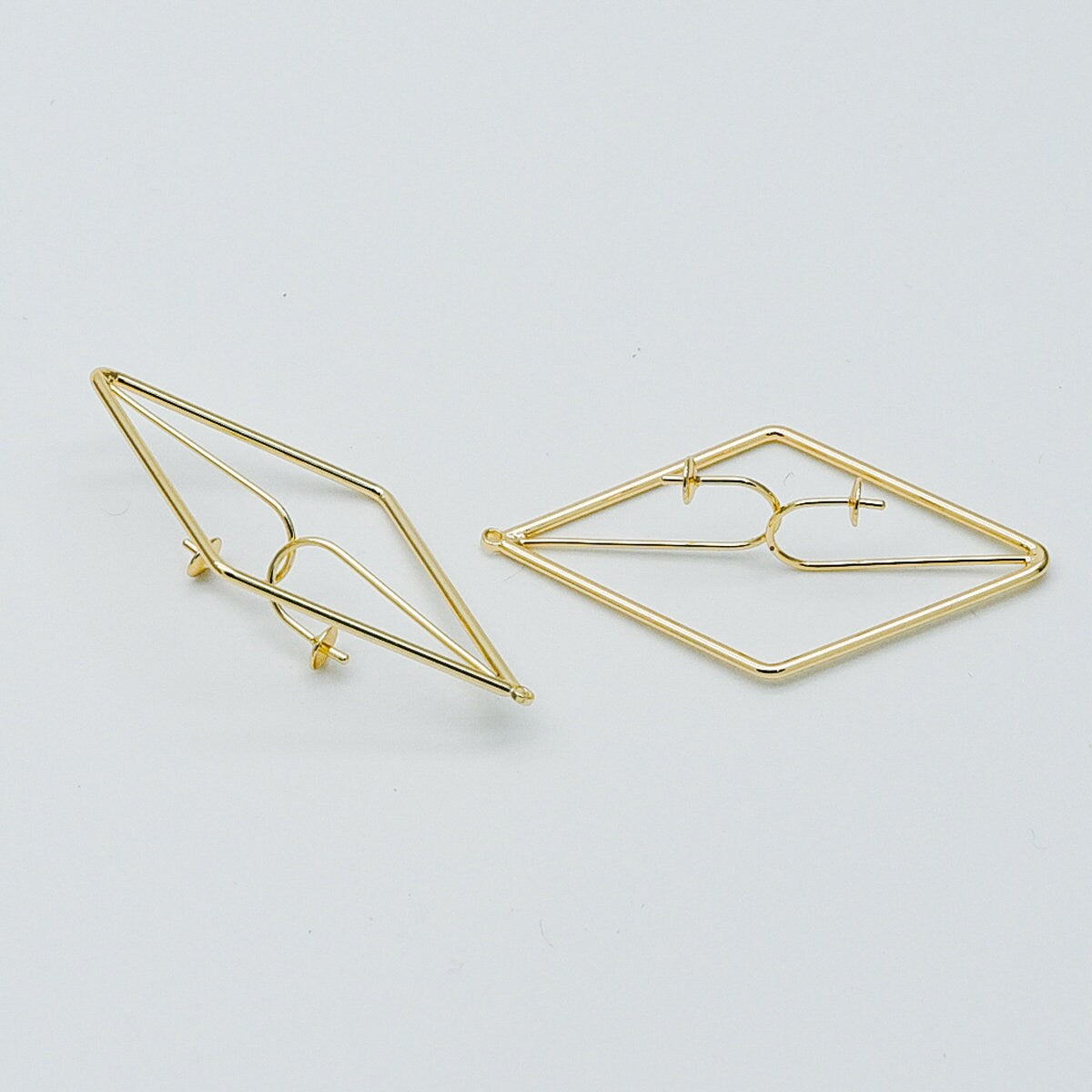 10pcs Gold Rhombus Pendants with Cap for Top Drilled Stone Pearls, Geometric Earring Pendants 47mm (GB-450)