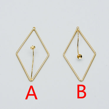 10pcs Gold Rhombus Pendants with Cap for Top Drilled Stone Pearls, Geometric Earring Pendants 47mm (GB-452)