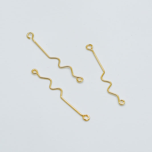 10pcs Gold Earring Wire Charms, Gold plated Brass Chain Bar Pendants, Earwire Connector Findings 50mm (GB-454)