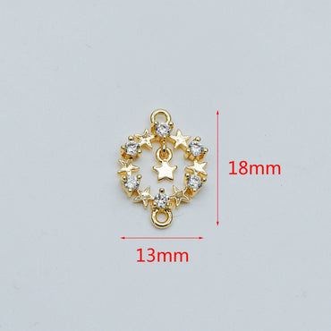 4pcs CZ Pave Gold Circle Charm Connectors 13x18mm, 18K Gold plated Brass, Christmas Ring Pendants with Star (GB-713-L)