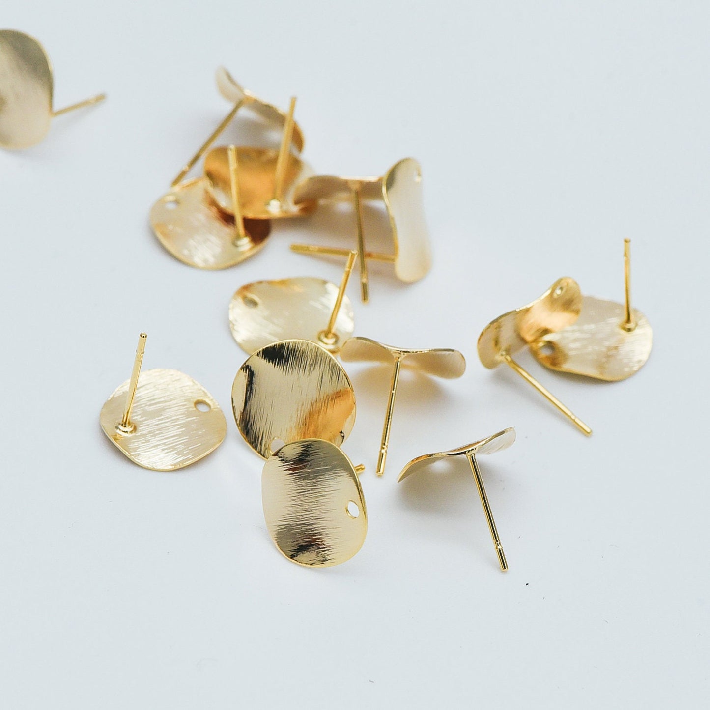 10pcs Brushed Gold Disc Ear Posts 12/ 15mm, 18K Gold Plated Brass, Geometric Round Disk Stud Earrings (#GB-470)