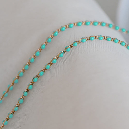 Green Enamel Brass Chain 2.5mm Thin, Unplated Brass Designer Chains (#LK-050-3)/ 1 Meter=3.3ft