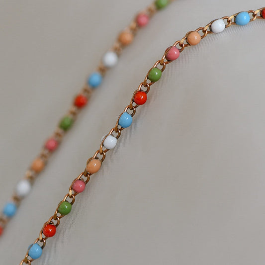 Rainbow Enamel Brass Chain 2.5mm Thin, Unplated Brass Designer Chains (#LK-050-8)/ 1 Meter=3.3ft
