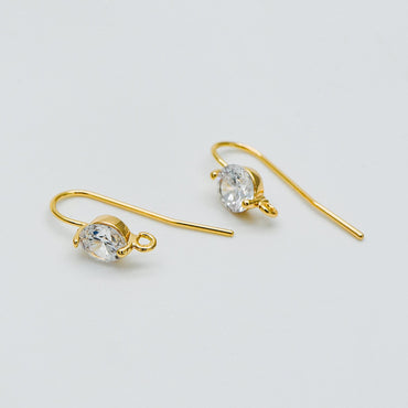 10pcs CZ Pave Gold Earring Hook with Loop, 18K Gold Plated Brass Earwires, Craft Earring Components (GB-1125-D)