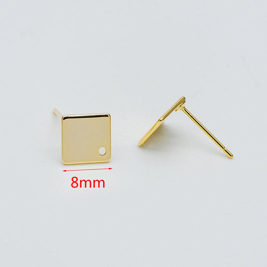10pcs Gold Ear Posts with Loops, 18K Gold Plated Brass, Square Triangle Rhombus Round, Geometric Stud Earring Components (GB-494)