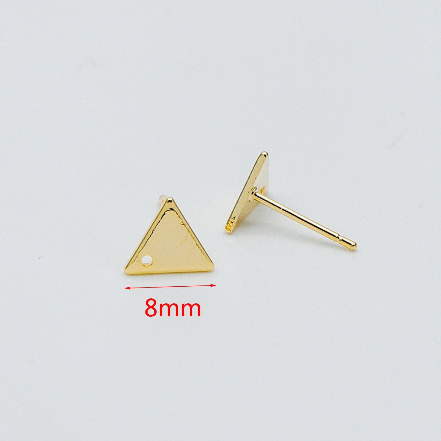 10pcs Gold Ear Posts with Loops, 18K Gold Plated Brass, Square Triangle Rhombus Round, Geometric Stud Earring Components (GB-494)