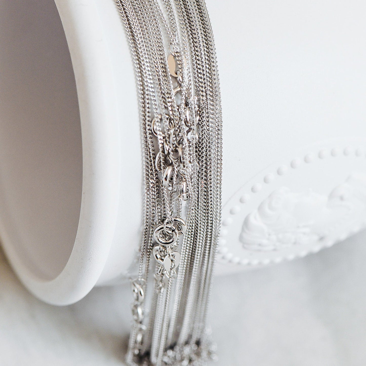 Sterling Silver .925 Curb Chain 1mm, Finished Dainty Necklace Chains, Rhodium plated 18 Inch Ready to Wear (CY-014)