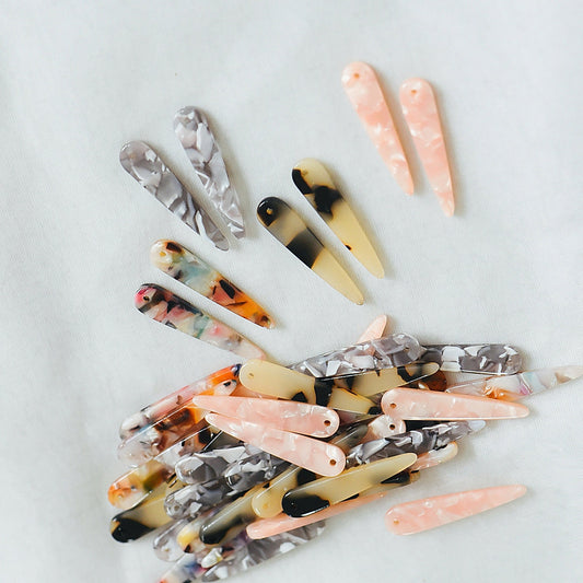 20pcs Tortoise Shell Acetate Bar Pendants 34x7mm, Acrylic Craft Earring Components, Long Stick Resin Charms (#HT-29)