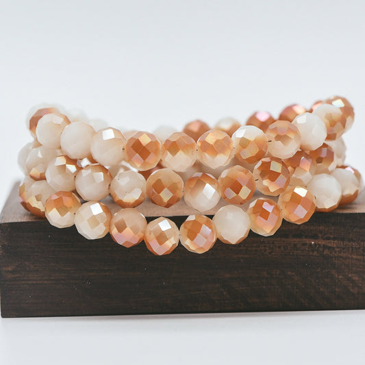 Faceted Crystal Glass Round Beads 10mm White Orange-(48QZ10-4)/ 70pcs