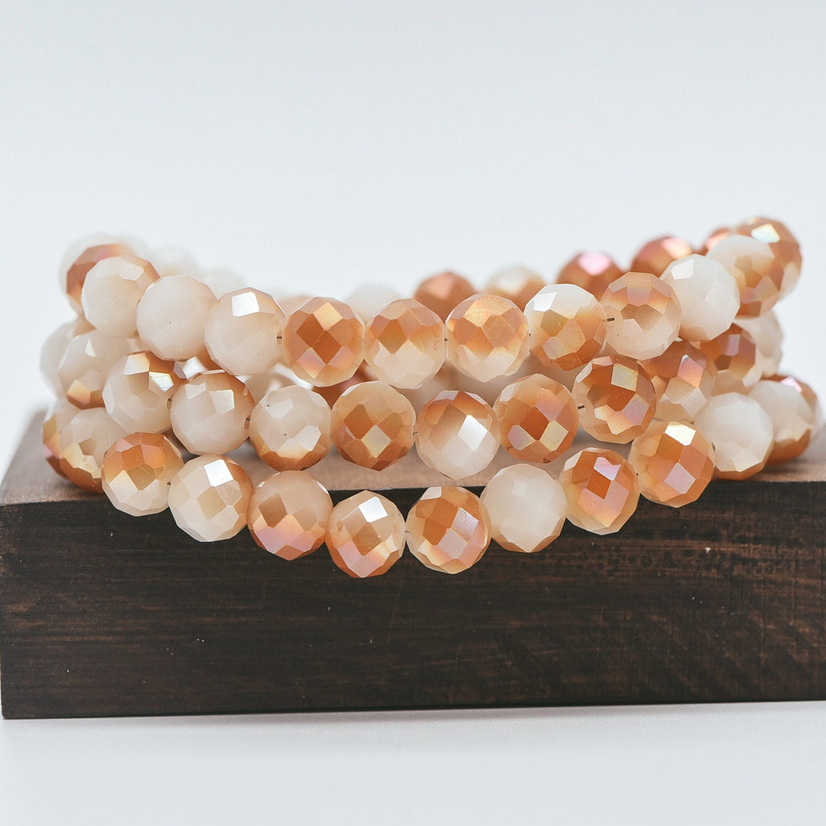 Faceted Crystal Glass Round Beads 10mm White Orange-(48QZ10-4)/ 70pcs