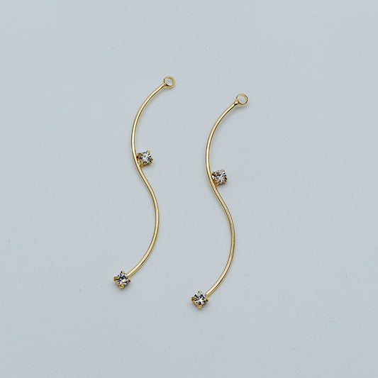 8pcs CZ Pave Gold Wire Charms 56mm, Earring Components, Earwire Threader Pendants (GB-459)