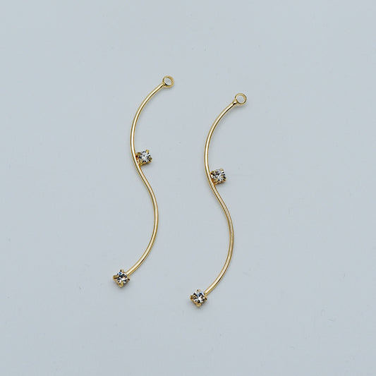 8pcs CZ Pave Gold Wire Charms 56mm, Earring Components, Earwire Threader Pendants (GB-459)