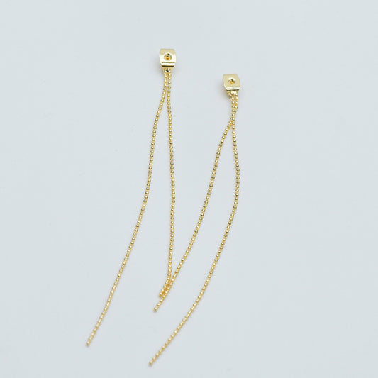 10pcs Gold/ Silver Tone Ear Back Stoppers, Earring Nuts with Long Tassel Chain 90mm, Earring Component Findings (GB-245-D)