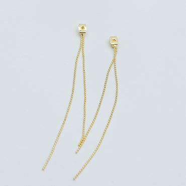 10pcs Gold/ Silver Tone Ear Back Stoppers, Earring Nuts with Long Tassel Chain 90mm, Earring Component Findings (GB-245-D)