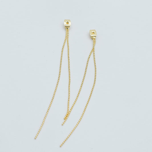 10pcs Gold/ Silver Tone Ear Back Stoppers, Earring Nuts with Long Tassel Chain 90mm, Earring Component Findings (GB-245-D)