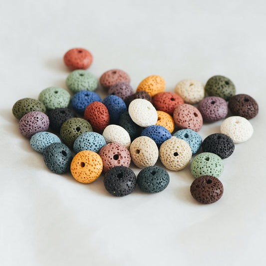 35pcs Volcanic Stone Rondelle Beads 16x10mm, Natural Lava Beads Wholesale, Rainbow Mix Color (#V6087)