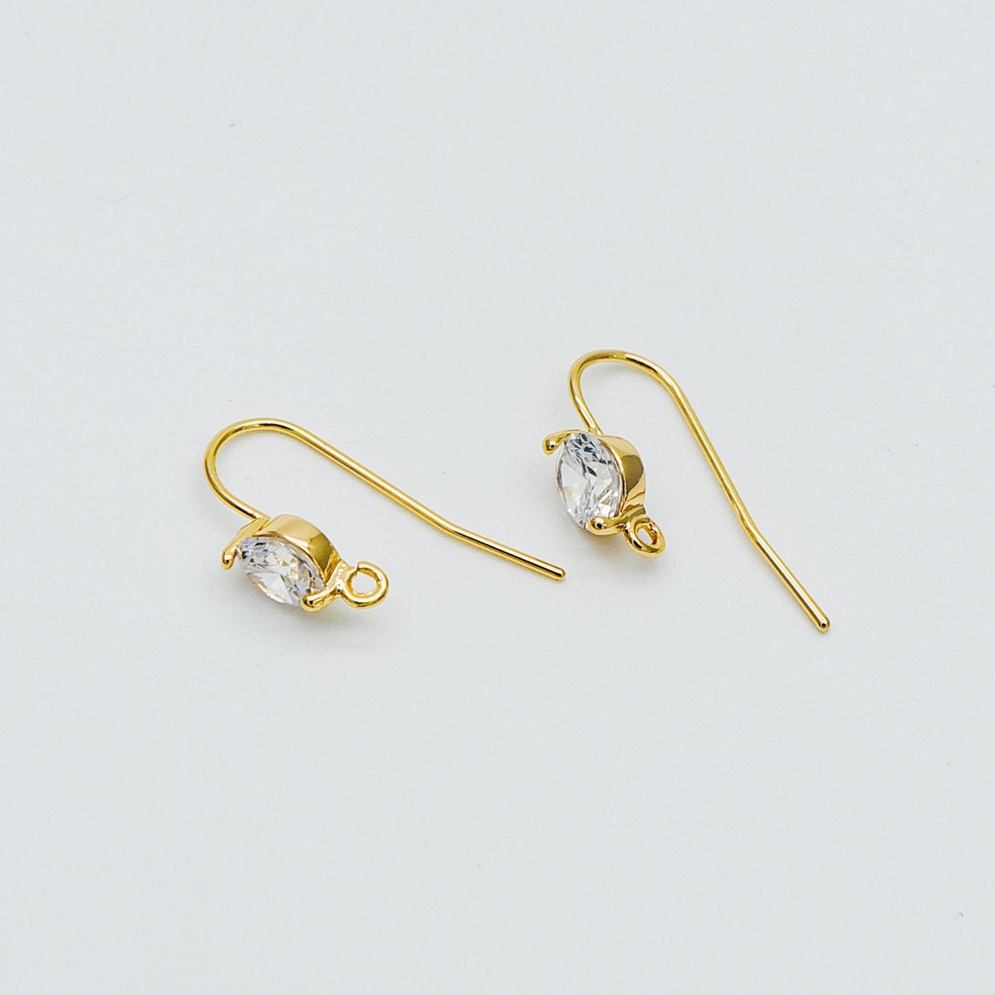 10pcs CZ Pave Gold Earring Hook with Loop, 18K Gold Plated Brass Earwires, Craft Earring Components (GB-1125-D)