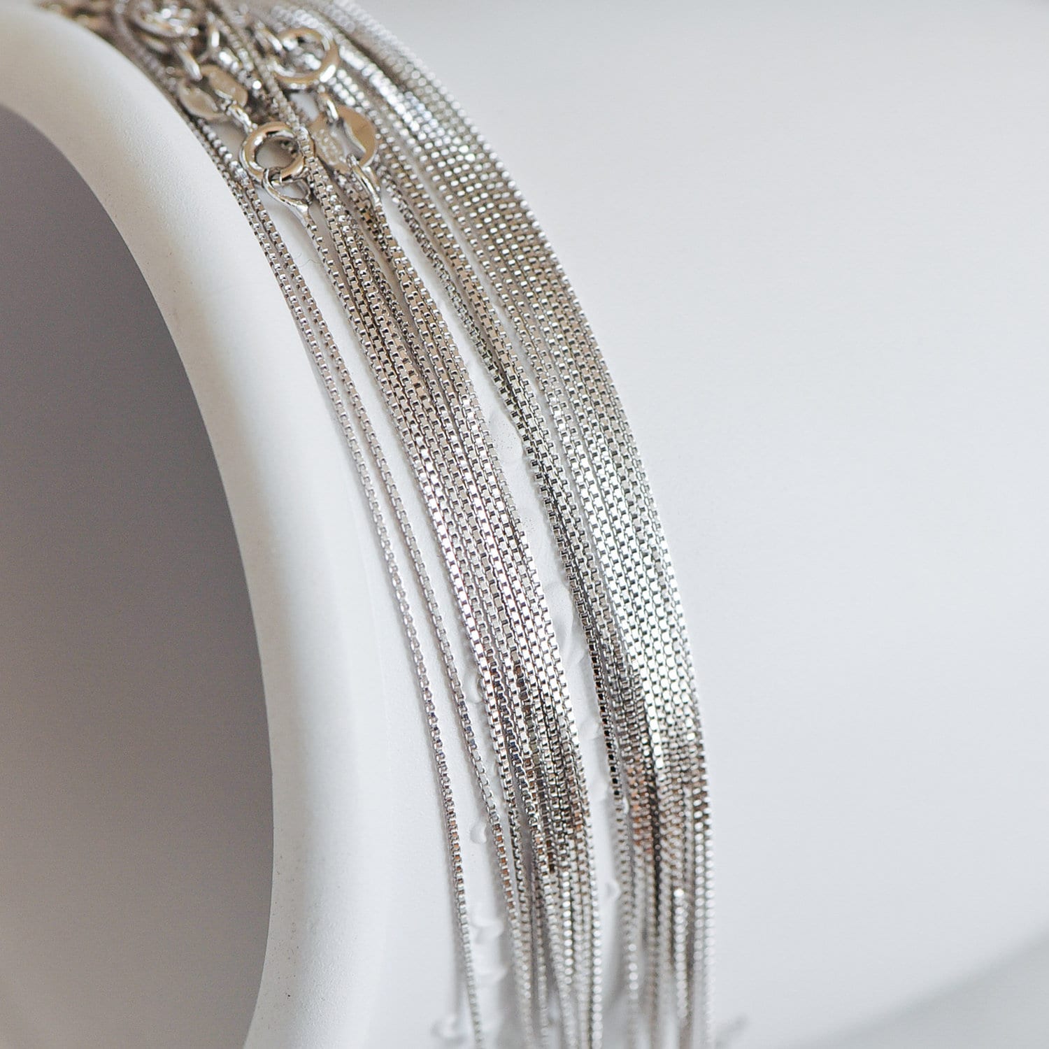 Sterling Silver .925 Finished Necklace Chains for Women, Rhodium plated 18 Inch Box Chains, 0.6mm=22 gauge, Ready to Wear (CY-012)