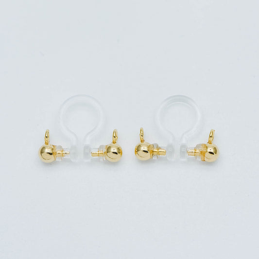 10pcs Resin Clip On Earring Findings, Gold/ Rhodium plated Brass Earwire, Gold/ Silver Non Pierced Earrings (GB-504)