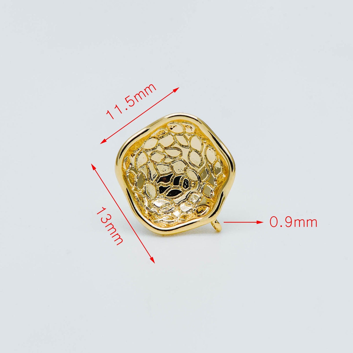 10pcs Gold plated Brass Ear Posts 13mm, Flower Stud Earring with Loop, Floral Earring Components (GB-515)