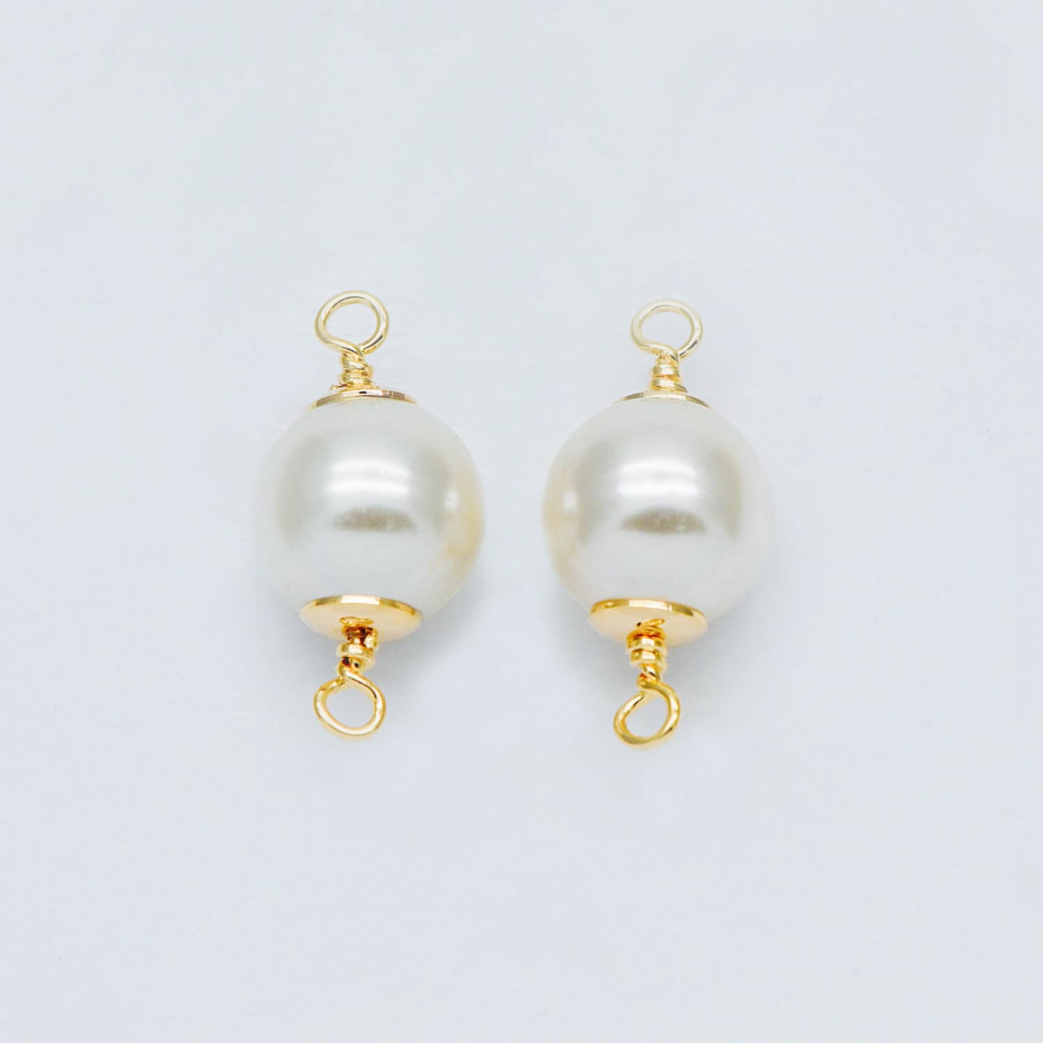 10pcs Gold plated Brass Faux Pearl Charm Connectors 6/ 8/ 10mm (GB-518)