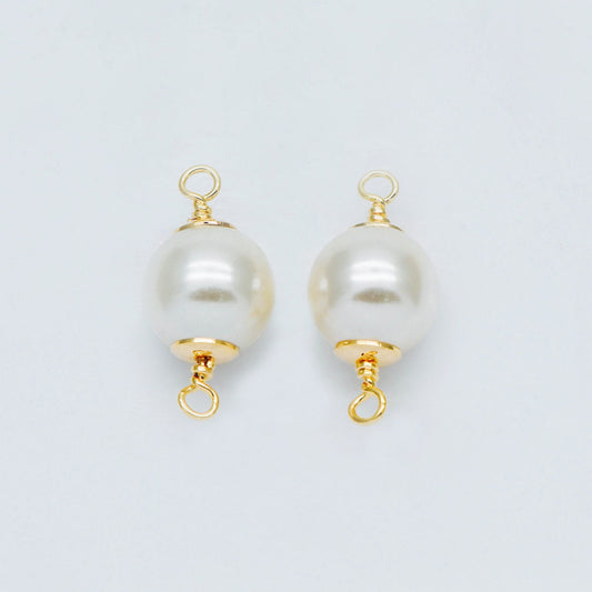 10pcs Gold plated Brass Faux Pearl Charm Connectors 6/ 8/ 10mm (GB-518)