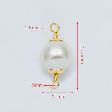 10pcs Gold plated Brass Faux Pearl Charm Connectors 6/ 8/ 10mm (GB-518)