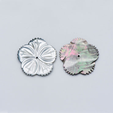 Black Mother of Pearl Shell Carved Flower 30mm Large, Center Drilled Hole -(V1209)/ 10pcs