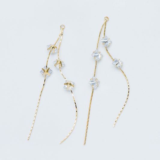 4pcs Gold Earring Tassel Pendants, Gold plated Brass Chain Charm with CZ, Earwire Component Supplies (GB-1234-H)