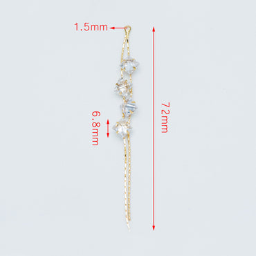 4pcs Gold Earring Tassel Pendants, Gold plated Brass Chain Charm with CZ, Earwire Component Supplies (GB-1234-H)
