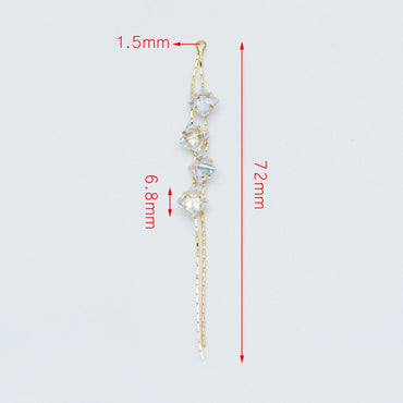 4pcs Gold Earring Tassel Pendants, Gold plated Brass Chain Charm with CZ, Earwire Component Supplies (GB-1234-H)