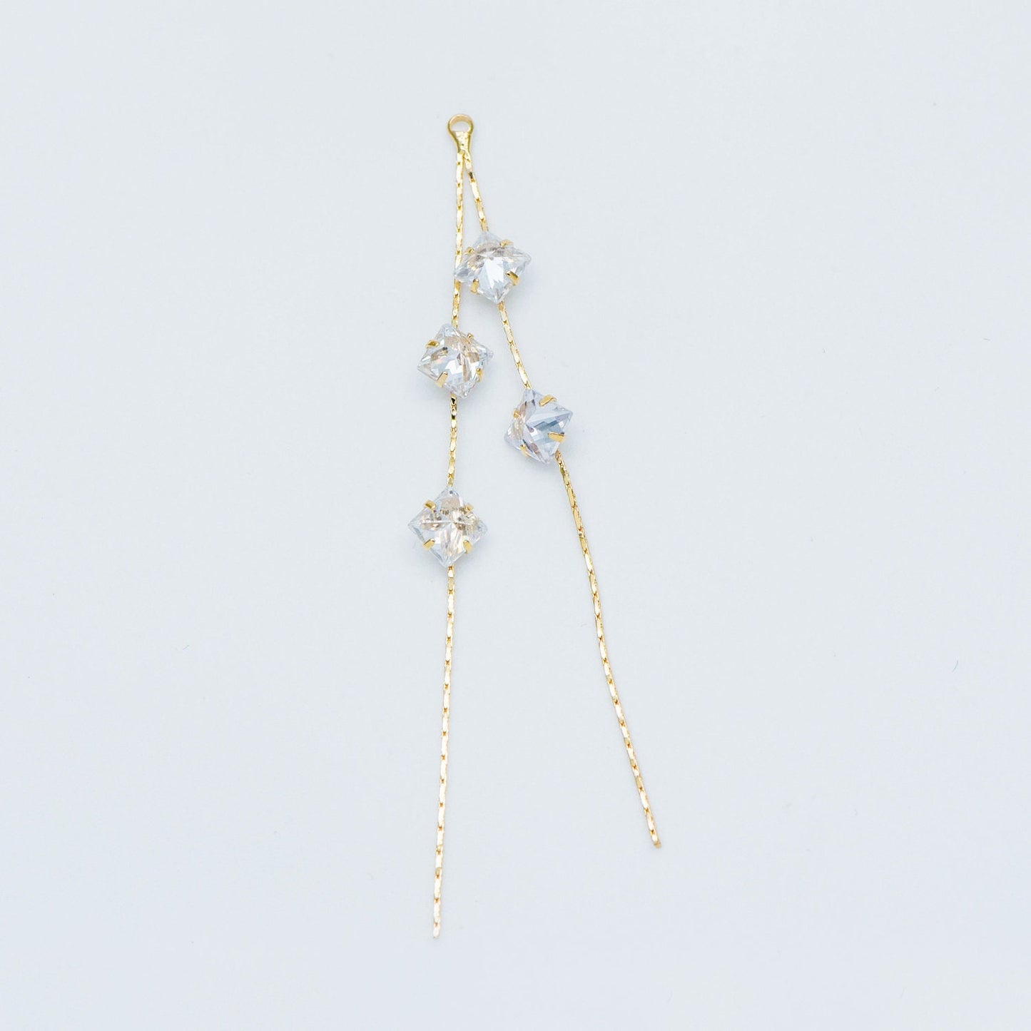4pcs Gold Earring Tassel Pendants, Gold plated Brass Chain Charm with CZ, Earwire Component Supplies (GB-1234-H)
