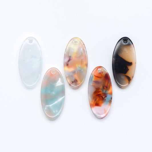 20pcs Tortoise Shell Acetate Oval Pendants 22x10mm, Acrylic Craft Earring Components, Resin Geometric Charms (#HT-55)