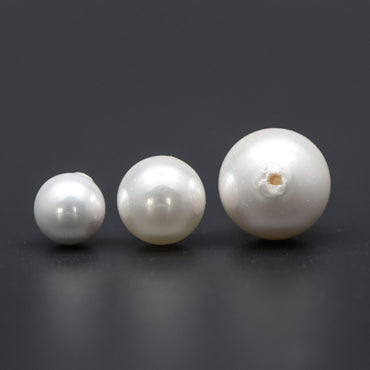 10pcs White Smooth Round Shell beads with Pearl-Colored Coating, Half Hole Drilled, Faux Pearl, 3/ 4/ 5/ 6/ 8/ 10/ 12mm- (BK-022)