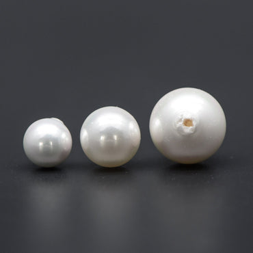 10pcs White Smooth Round Shell beads with Pearl-Colored Coating, Half Hole Drilled, Faux Pearl, 3/ 4/ 5/ 6/ 8/ 10/ 12mm- (V1337)
