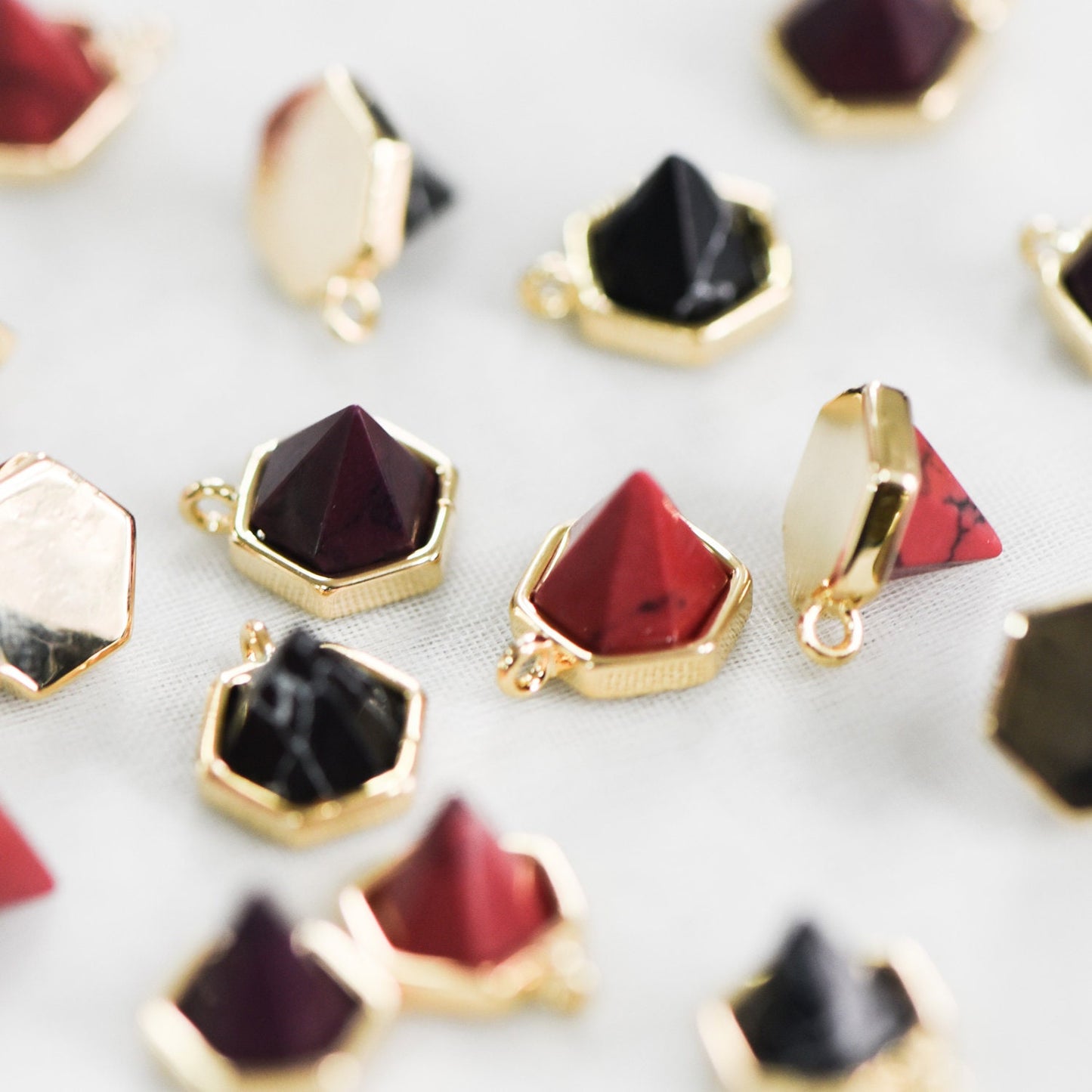 4pcs Hexagon Gemstone Pyramid Spikes Charms, Geometric Stone Pendants 10mm (GB-567)