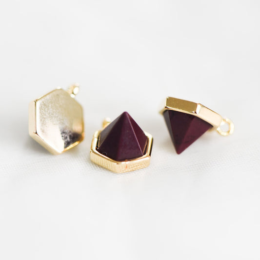 4pcs Hexagon Gemstone Pyramid Spikes Charms, Geometric Stone Pendants 10mm (GB-567)