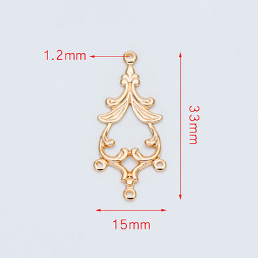10pcs Gold Filigree Stamping Connectors, Gold plated Brass Earring Charms, Necklace Pendants with Loops 33x15mm (GB-582)