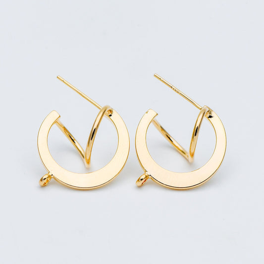 10pcs Gold/ Rhodium plated Brass Earring Posts, Geometric Circle Stud Earring, Circle Size 18mm (GB-596)