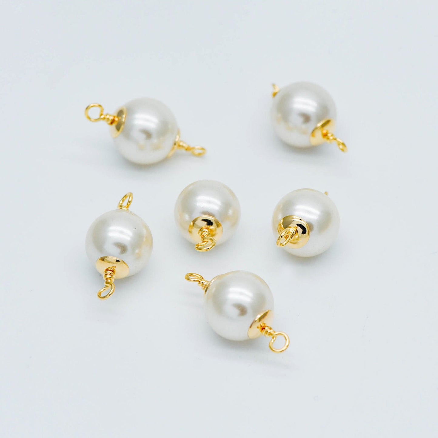 10pcs Gold plated Brass Faux Pearl Charm Connectors 6/ 8/ 10mm (GB-518)