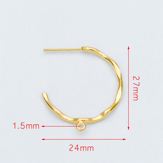 10pcs Gold/ Rhodium plated Brass Earring Posts, Gold/ Silver tone Circle Stud Earring with Ring/Loop, Circle Size 24mm (GB-535)